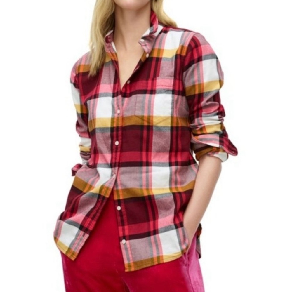 J. Crew Plaid Shirt Pacey Cotton Flannel Button Down Long Sleeve Size 8 Preppy